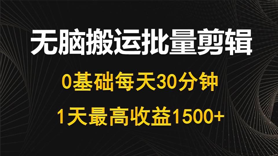 (10008期)每天30分钟，0基础无脑搬运批量剪辑，1天最高收益1500+-优创项目网