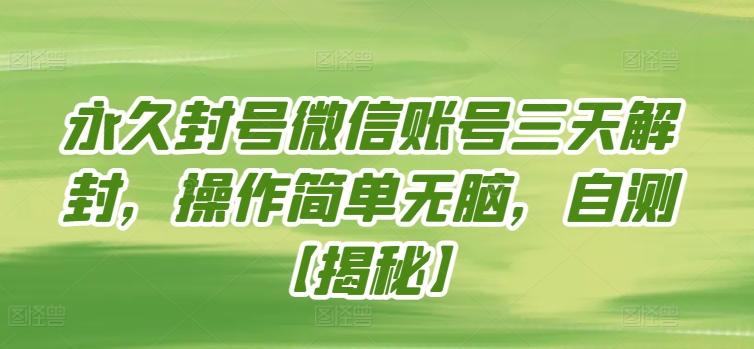 永久封号微信账号三天解封，操作简单无脑，自测【揭秘】-优创项目网
