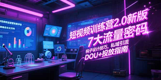 短视频训练营2.0新版，7大流量密码/钩子设计技巧/私域引流/DOU+投放指南-优创项目网