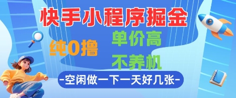 快手小程序掘金，纯0撸，单价高不养机 利用空闲时间做一做，一天好几张【揭秘】-优创项目网