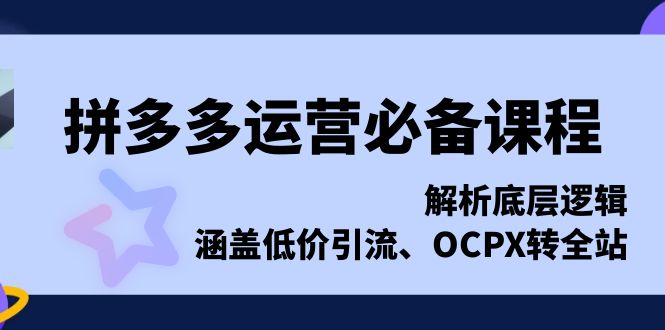 拼多多运营必备课程，解析底层逻辑，涵盖低价引流、OCPX转全站-优创项目网
