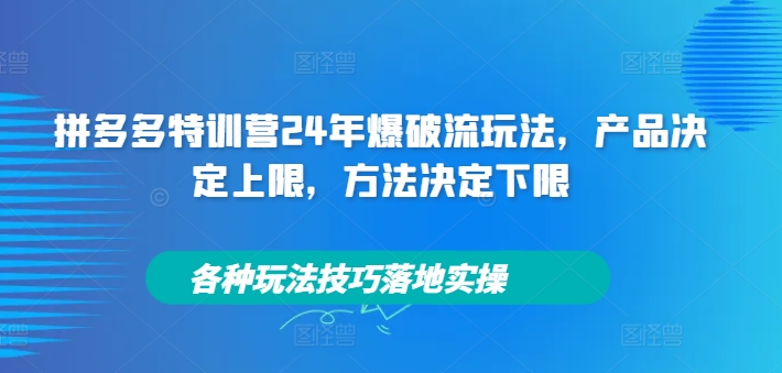 拼多多特训营24年爆破流玩法，产品决定上限，方法决定下限，各种玩法技巧落地实操-优创项目网