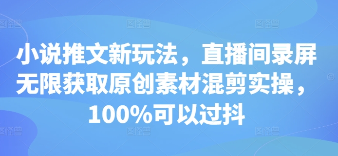 小说推文新玩法，直播间录屏无限获取原创素材混剪实操，100%可以过抖-优创项目网