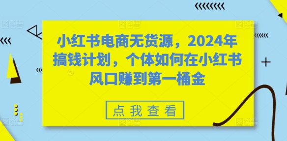 小红书电商无货源，2024年搞钱计划，个体如何在小红书风口赚到第一桶金-优创项目网
