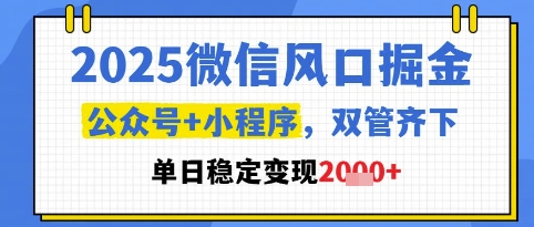 2025微信风口掘金，公众号+小程序双管齐下，单日稳定变现1k+【揭秘】-优创项目网