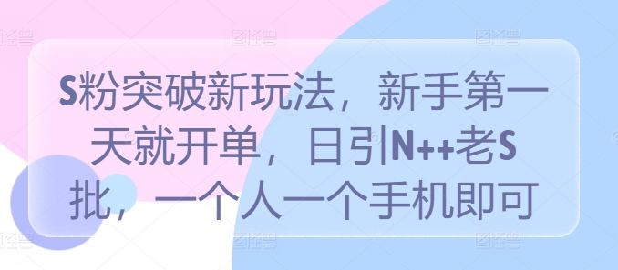 S粉突破新玩法，新手第一天就开单，日引N++老S批，一个人一个手机即可【揭秘】-优创项目网