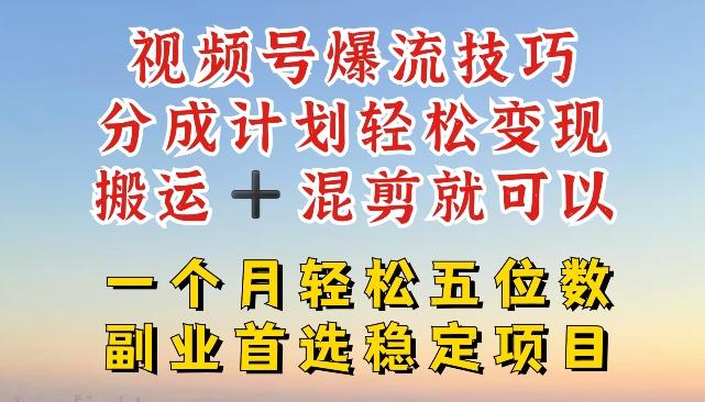 视频号爆流技巧，分成计划轻松变现，搬运 +混剪就可以，一个月轻松五位数稳定项目【揭秘】-优创项目网