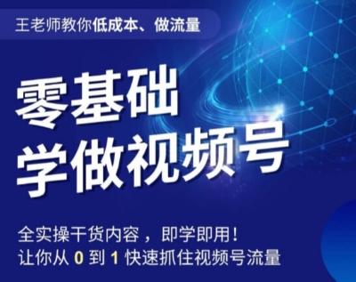 王老师教你低成本、做流量，零基础学做视频号，0-1快速抓住视频号流量-优创项目网