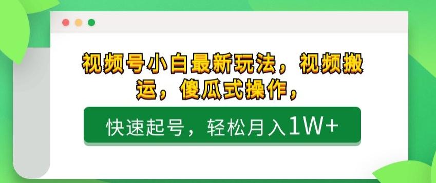 视频号小白最新玩法，视频搬运，傻瓜式操作，快速起号，轻松月入1W+-优创项目网