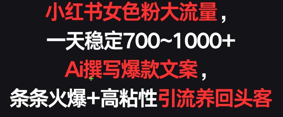 小红书女色粉大流量，一天稳定700~1000+  Ai撰写爆款文案，条条火爆+高粘性引流养回头客【揭秘】-优创项目网
