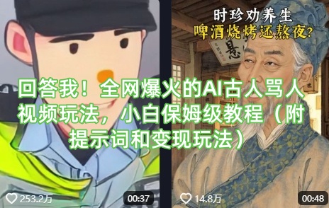 回答我！全网爆火的AI古人骂人视频玩法，小白保姆级教程(附提示词和变现玩法)-优创项目网