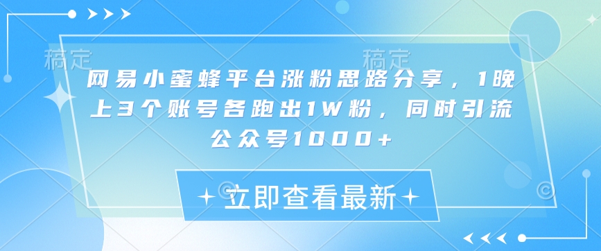 网易小蜜蜂平台涨粉思路分享，1晚上3个账号各跑出1W粉，同时引流公众号1000+-优创项目网