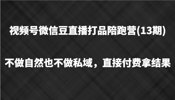 视频号微信豆直播打品陪跑(13期)，不做不自然流不做私域，直接付费拿结果-优创项目网