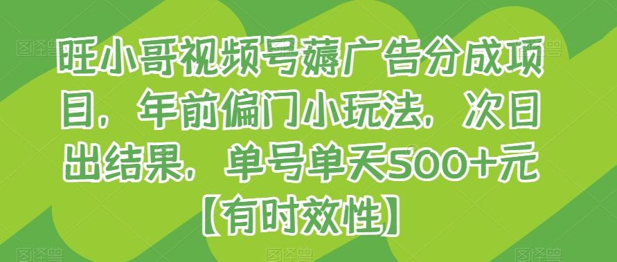 旺小哥视频号薅广告分成项目，年前偏门小玩法，次日出结果，单号单天500+元【有时效性】-优创项目网