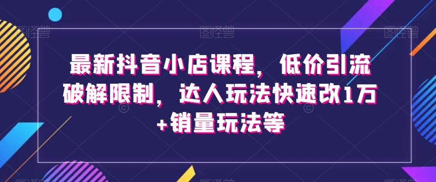 最新抖音小店课程，低价引流破解限制，达人玩法快速改1万+销量玩法等-优创项目网