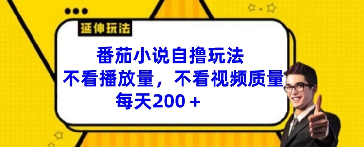番茄小说自撸玩法，不看播放量，不看视频质量，每天200+【揭秘】-优创项目网