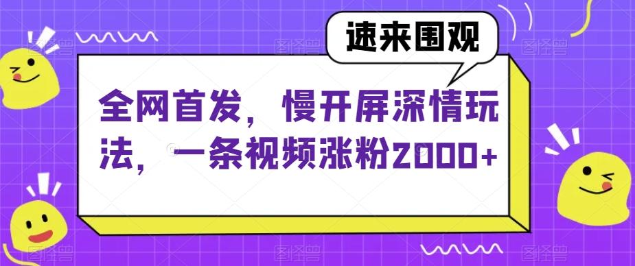 全网首发，慢开屏深情玩法，一条视频涨粉2000+【揭秘】-优创项目网