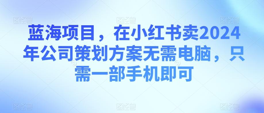蓝海项目，在小红书卖2024年公司策划方案无需电脑，只需一部手机即可-优创项目网
