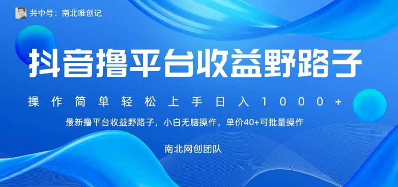 最新撸抖音平台收益野路子，操作简单，单价高，小白可无脑操作可日入1000+-优创项目网