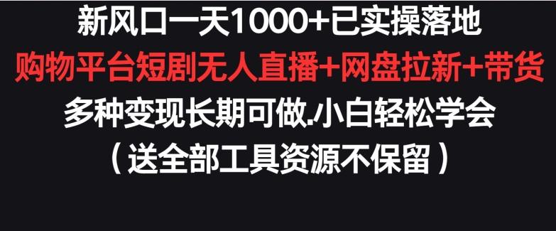 新风口一天1000+已实操落地购物平台短剧无人直播+网盘拉新+带货多种变现长期可做【揭秘】-优创项目网