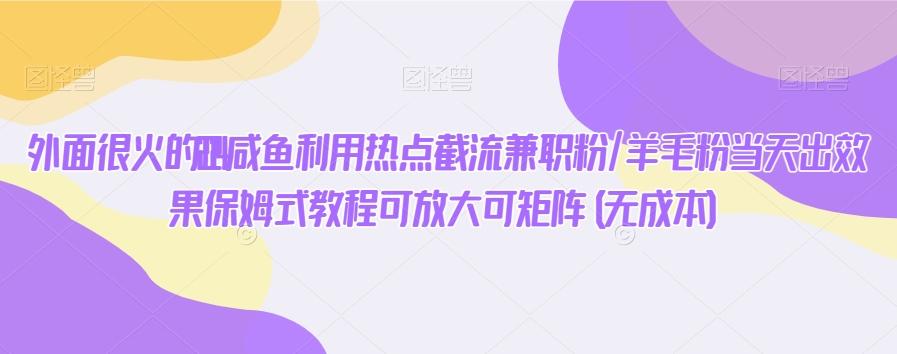 外面很火的2024咸鱼利用热点截流兼职粉/羊毛粉当天出效果保姆式教程可放大可矩阵(无成本)-优创项目网