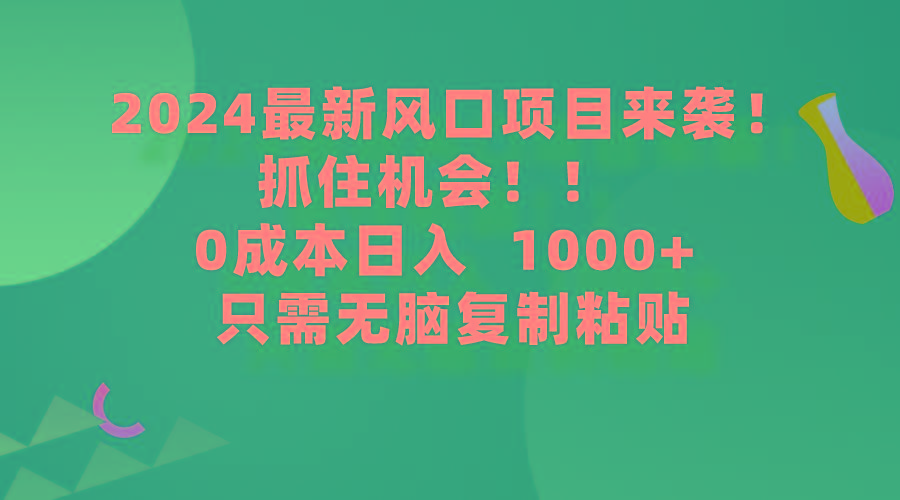 (9899期)2024最新风口项目来袭，抓住机会，0成本一部手机日入1000+，只需无脑复…-优创项目网
