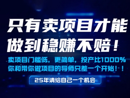 只有卖项目才能做到稳挣不赔，门槛低，更简单，你也可以年入百个W【揭秘】-优创项目网