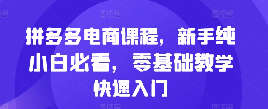 拼多多电商课程，新手纯小白必看，零基础教学快速入门-优创项目网