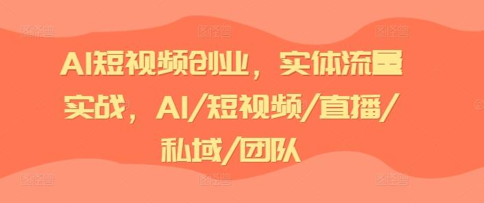 AI短视频创业，实体流量实战，AI/短视频/直播/私域/团队-优创项目网