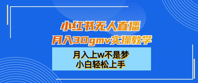 小红书无人直播月入30gmv实操教学，月入上w不是梦，小白轻松上手【揭秘】-优创项目网