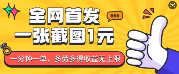 全网首发，一张截图1块钱，一分钟一单，多劳多得，收益无上限-优创项目网