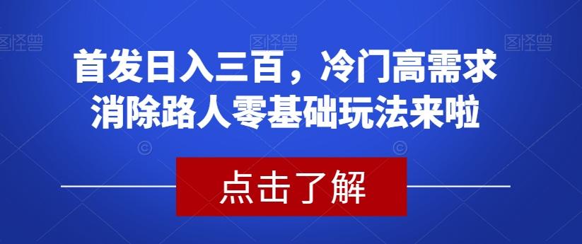 首发日入三百，冷门高需求消除路人零基础玩法来啦【揭秘】-优创项目网