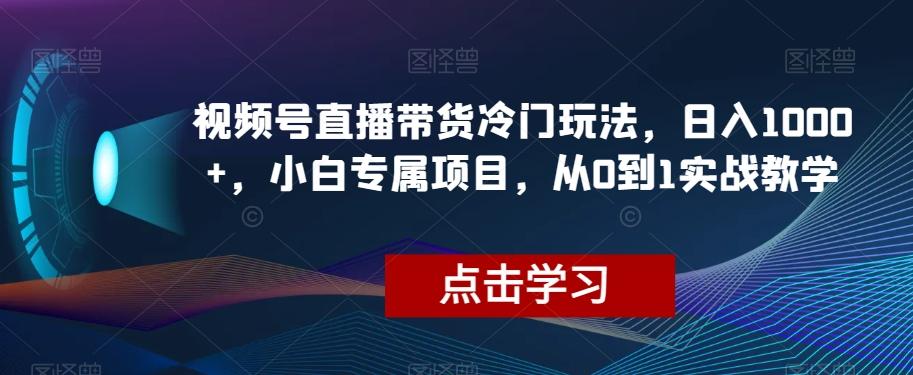 视频号直播带货冷门玩法，日入1000+，小白专属项目，从0到1实战教学【揭秘】-优创项目网