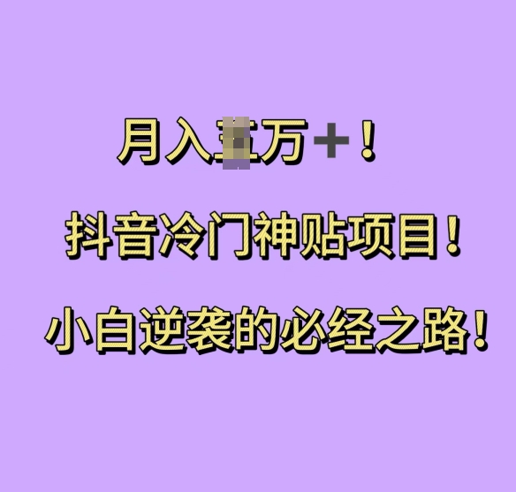 抖音冷门神贴项目，小白逆袭的必经之路，月入过W【揭秘】-优创项目网