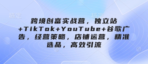 跨境创富实战营，独立站+TikTok+YouTube+谷歌广告，经营策略，店铺运营，精准选品，高效引流-优创项目网