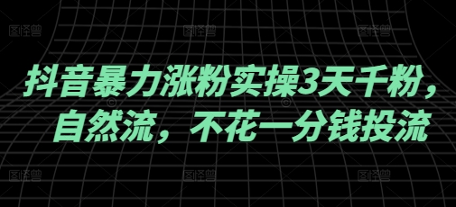 抖音暴力涨粉实操3天千粉，自然流，不花一分钱投流，实操经验分享-优创项目网