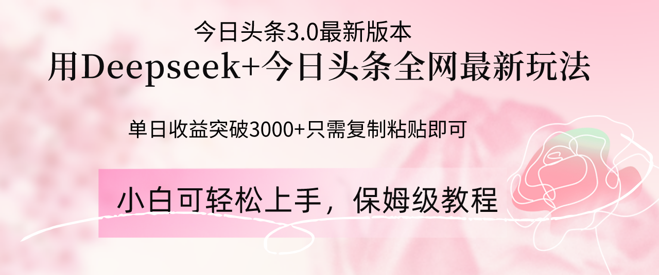 Deepseek结合今日头条全网最新玩法，单日收益突破3000+，只需要简单的...-优创项目网