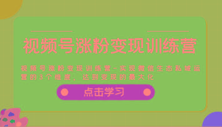 视频号涨粉变现训练营-实现微信生态私域运营的3个维度，达到变现的最大化-优创项目网