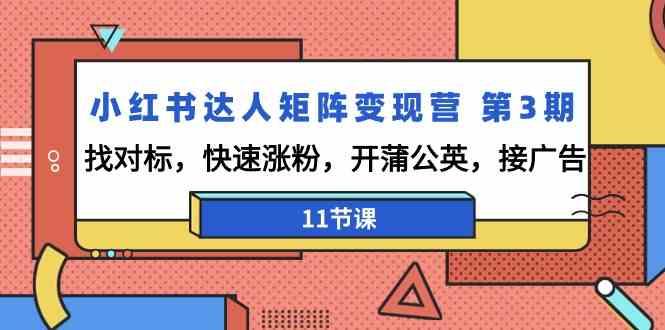 小红书达人矩阵变现营第3期，找对标，快速涨粉，开蒲公英，接广告(11节课)-优创项目网