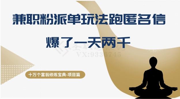 十万个富翁修炼宝典之6.兼职粉派单玩法跑匿名信，爆了一天两千-优创项目网
