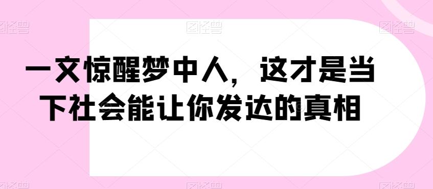 一文惊醒梦中人，这才是当下社会能让你发达的真相【公众号付费文章】-优创项目网