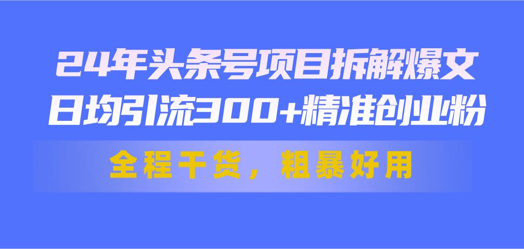 24年头条号项目拆解爆文，日均引流300+精准创业粉，全程干货，粗暴好用-优创项目网