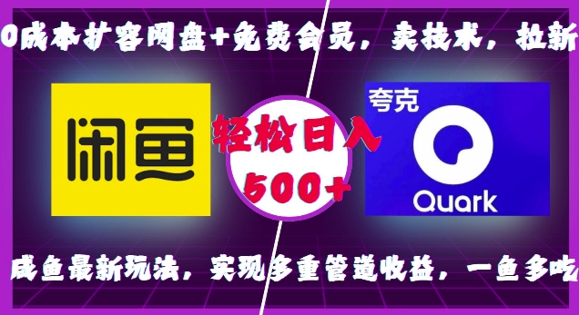 0成本扩容网盘+免费会员，卖技术，拉新，咸鱼最新玩法，实现多重管道收益，一鱼多吃，轻松日入500+-优创项目网