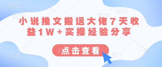 小说推文搬运大佬7天收益1W+实操经验分享-优创项目网
