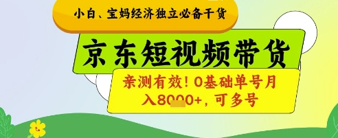 小白宝妈经济独立必备干货，京东短视频带货，亲测有效!0基础单号月入8k+，可多号【揭秘】-优创项目网