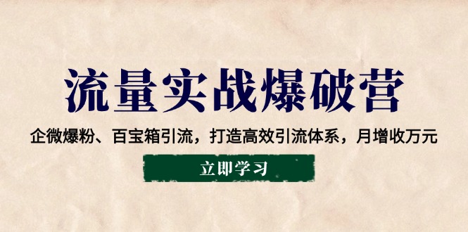 流量实战爆破营：企微爆粉、百宝箱引流，打造高效引流体系，月增收万元-优创项目网