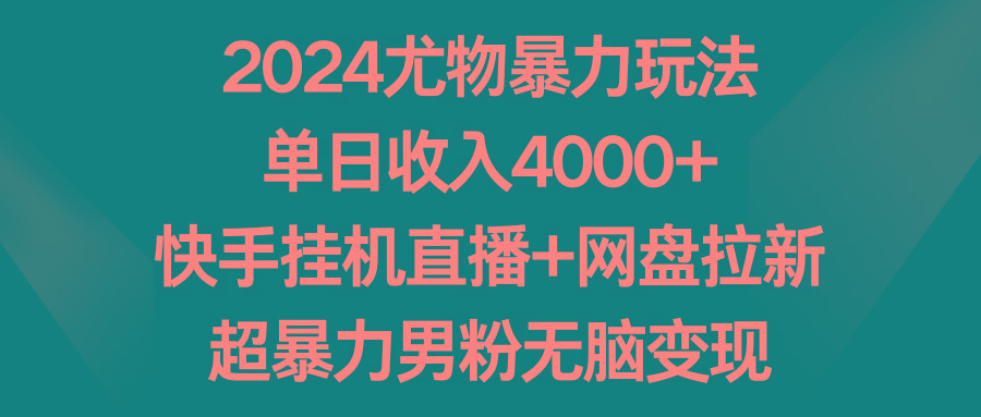 2024尤物暴力玩法 单日收入4000+快手挂机直播+网盘拉新 超暴力男粉无脑变现-优创项目网