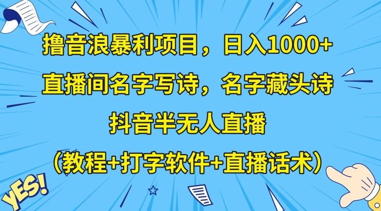 撸音浪暴利项目，日入1000+，直播间名字写诗，名字藏头诗，抖音半无人直播（教程+打字软件+直播话术）【揭秘】-优创项目网