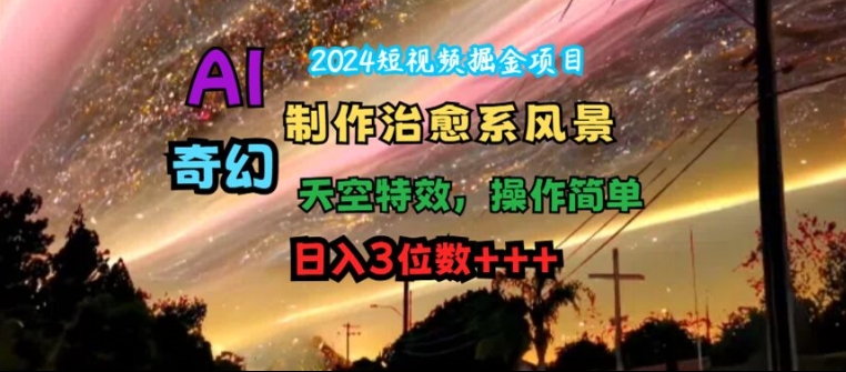 2024短视频掘金项目，AI制作治愈系风景，奇幻天空特效，操作简单，日入3位数【揭秘】-优创项目网
