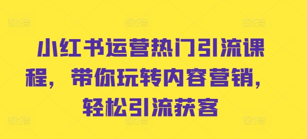 小红书运营热门引流课程，带你玩转内容营销，轻松引流获客-优创项目网